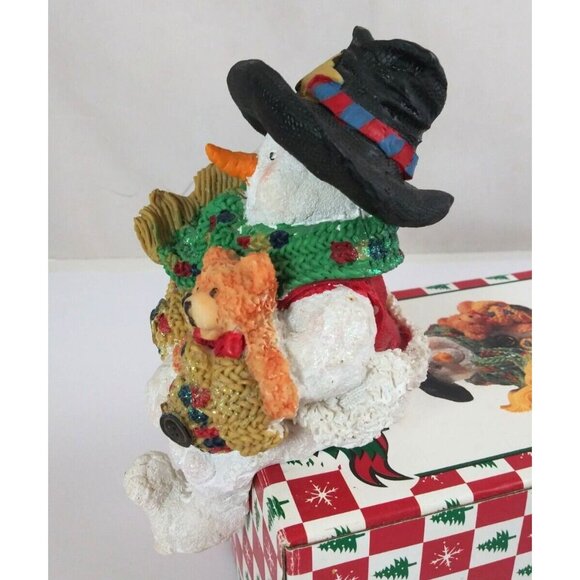 Vtg World Bazaars Holiday Collection Snowman Holding Teddy 7.5" Stocking Hanger - Picture 7 of 14